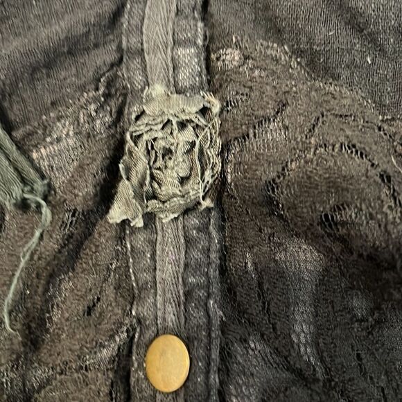 ctf international szS black&grey lace trim boho coverup w/pockets snap front GUC - Picture 7 of 9